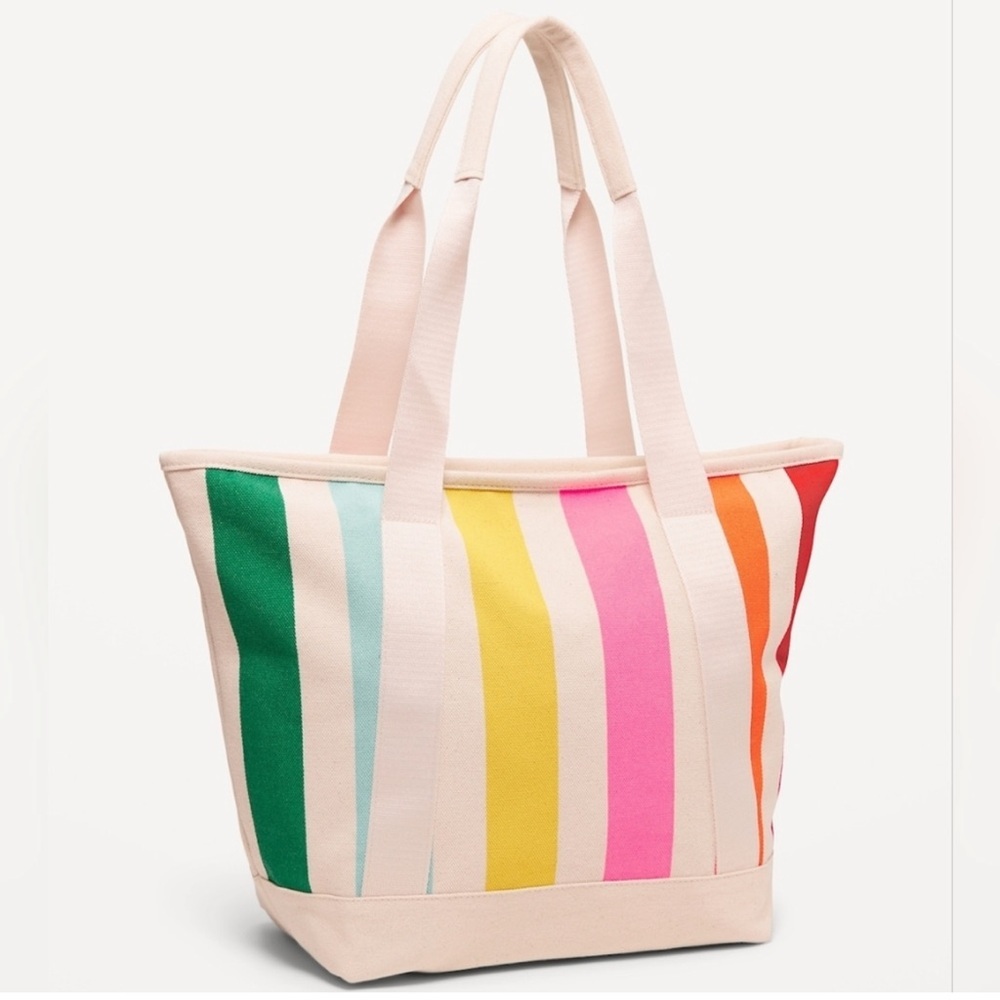 NWT Old Navy Multi Stripe Graphic Large Canvas Tote Beach Bag - Picture 6 of 9
